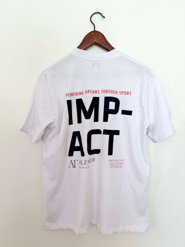 Alzner foundation impact, white t-shirt for adults